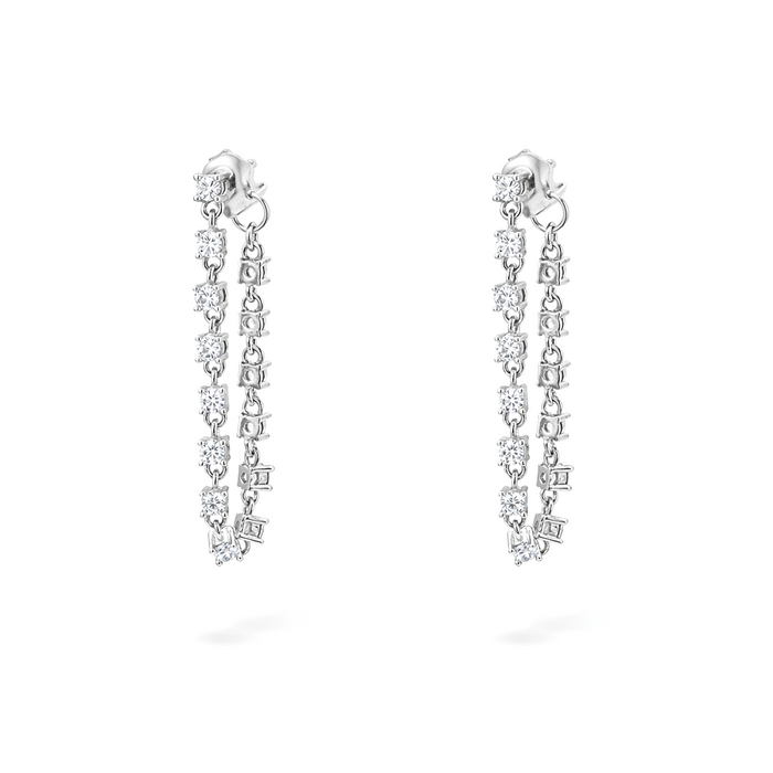 LOOPED ROUND STONED STUD SILVER EARRING