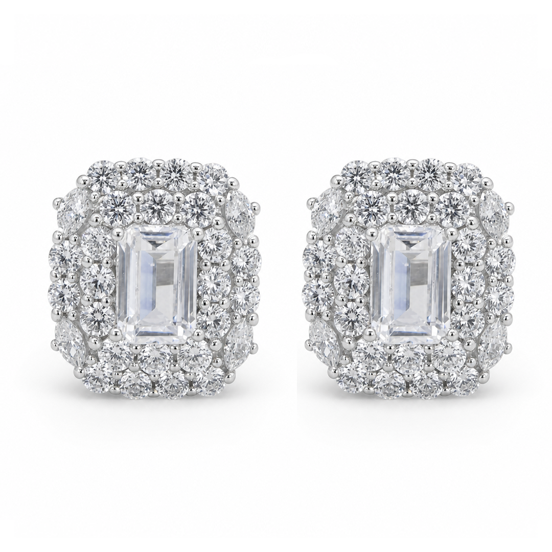 ROYAL RADIANT CUT STUD SILVER EARRING