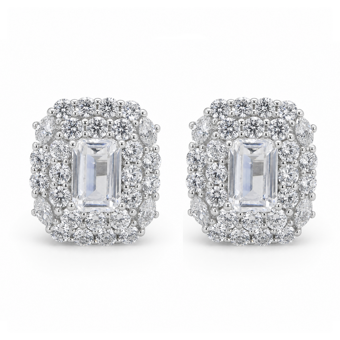 ROYAL RADIANT CUT STUD SILVER EARRING