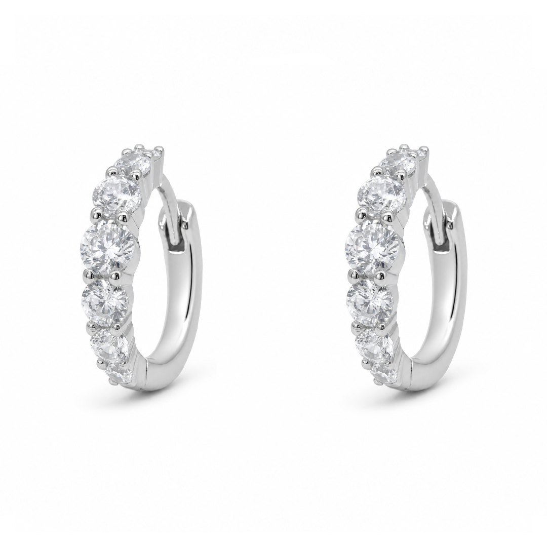 GRADED ROUND STONES HOOP SILVER EARRING