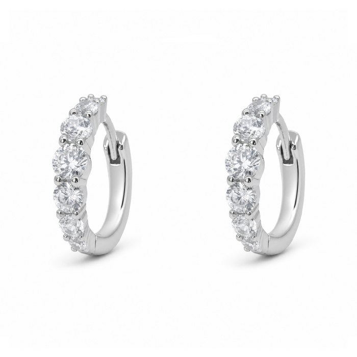 GRADED ROUND STONES HOOP SILVER EARRING