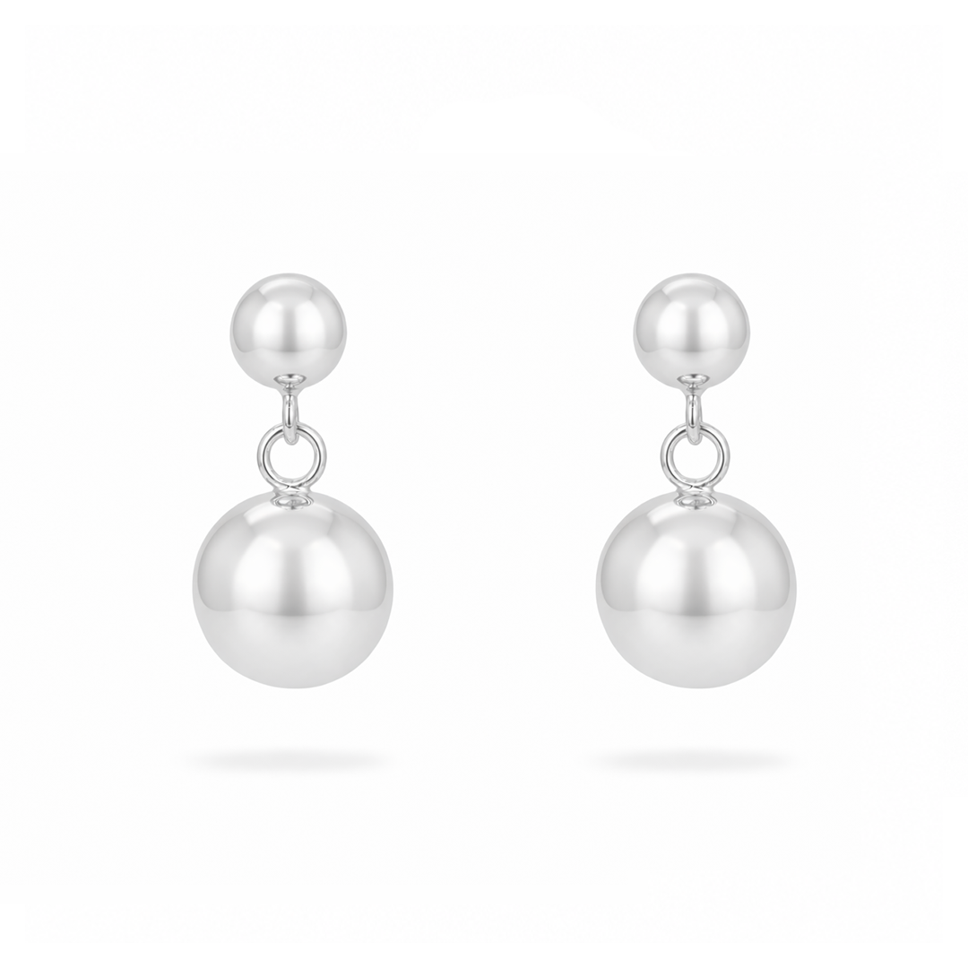 DROPPING DOUBLE BALL STUD SILVER EARRING