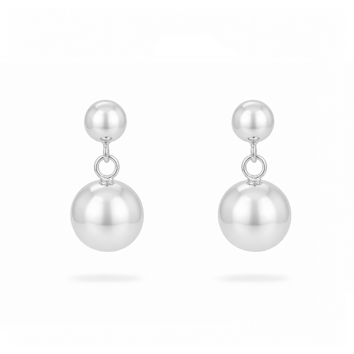 DROPPING DOUBLE BALL STUD SILVER EARRING