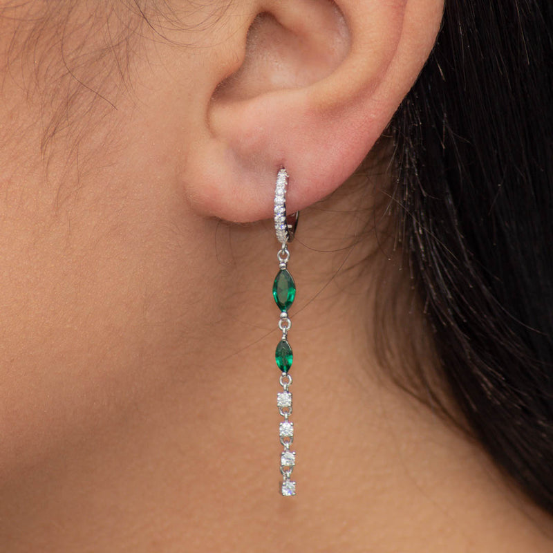 ROYAL GREEN MARQUISE HOOP SILVER EARRING