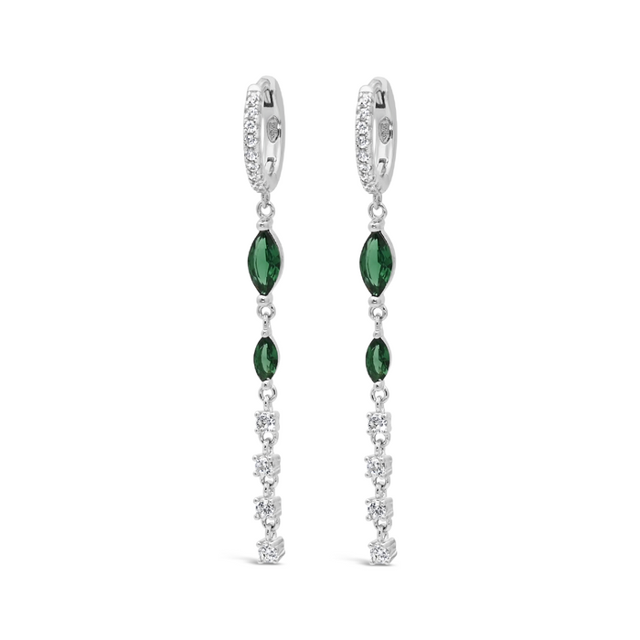 ROYAL GREEN MARQUISE HOOP SILVER EARRING