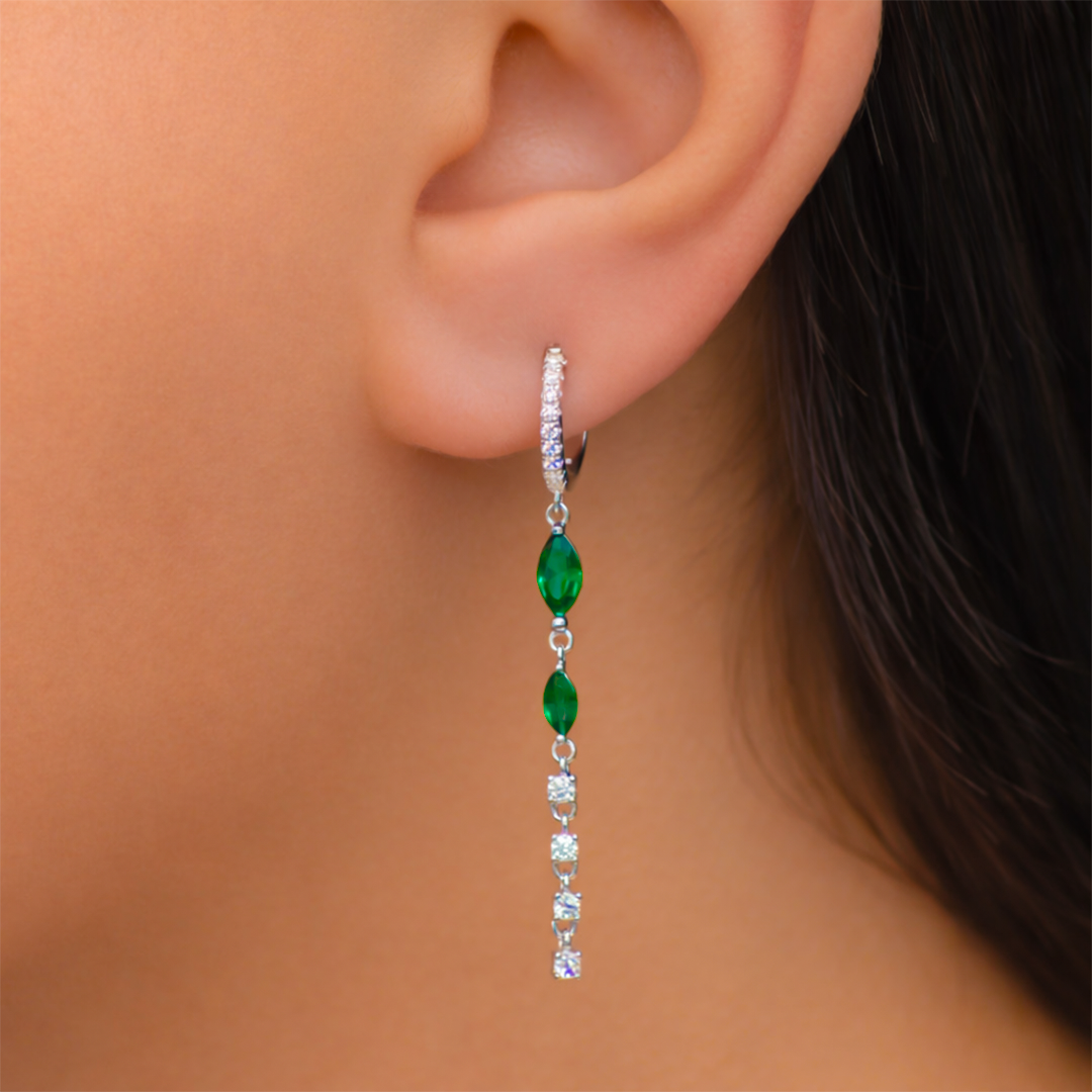 ROYAL GREEN MARQUISE HOOP SILVER EARRING
