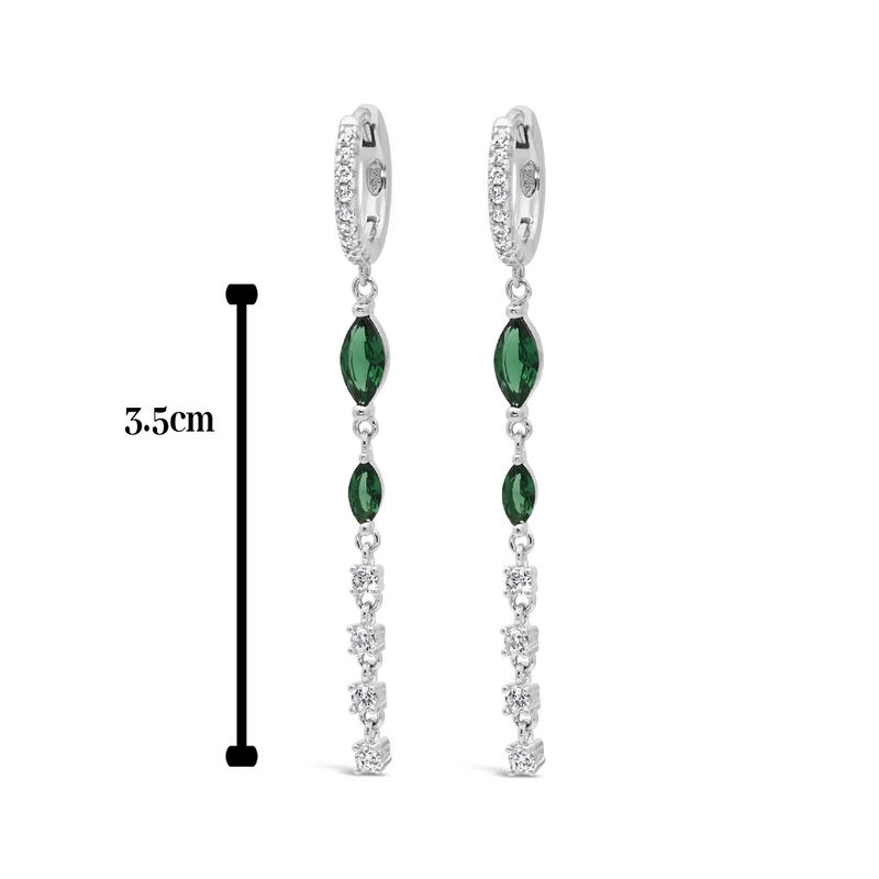 ROYAL GREEN MARQUISE HOOP SILVER EARRING