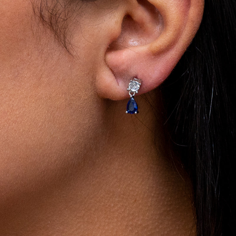 DROPPING LITTLE PEAR STONED STUD SILVER EARRING