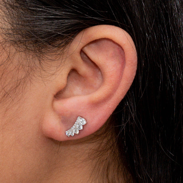 GORGEOUS CURVE GRADED STONES STUD SILVER EARRING