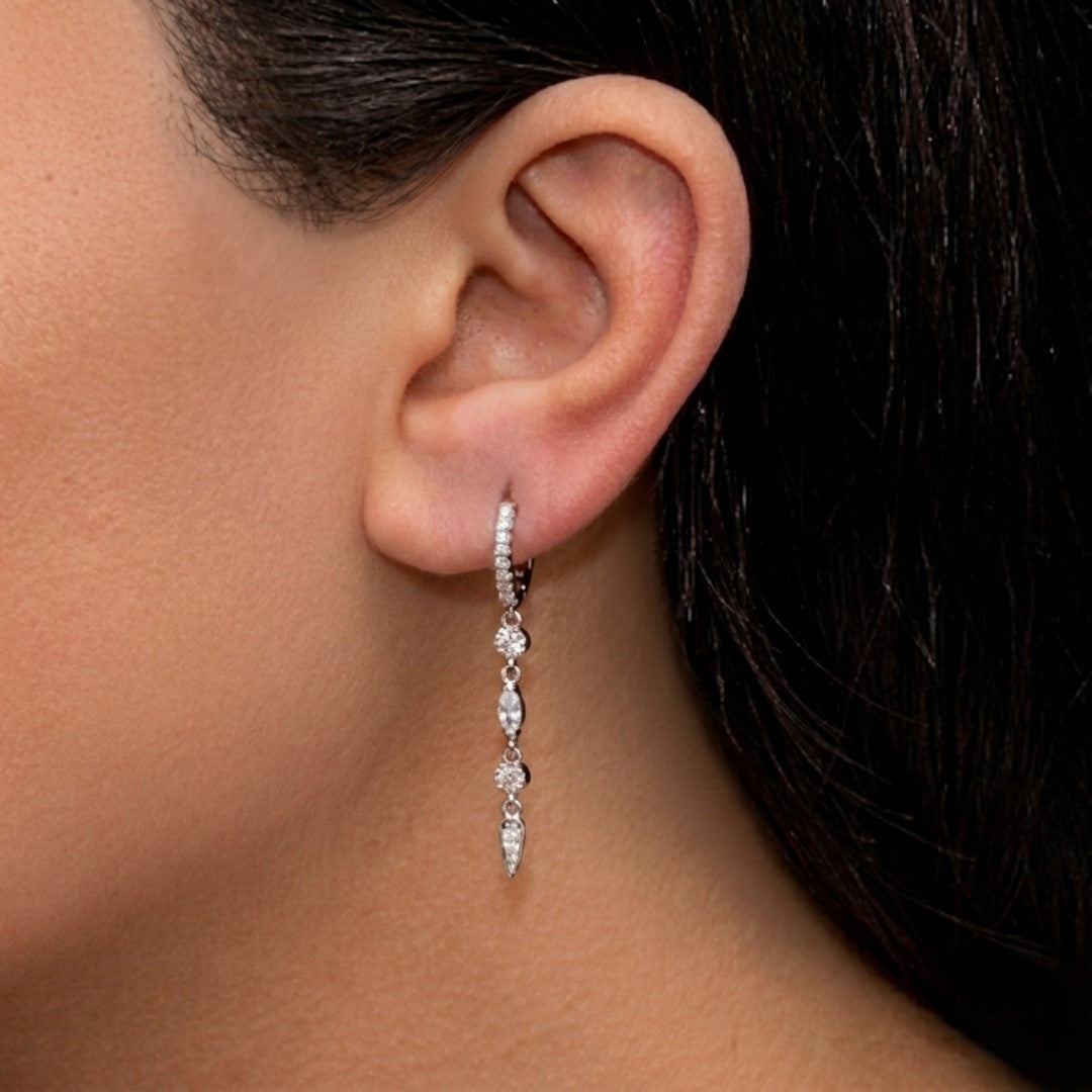 ELEGANT DROPPING MULTISTONED HOOP SILVER EARRING