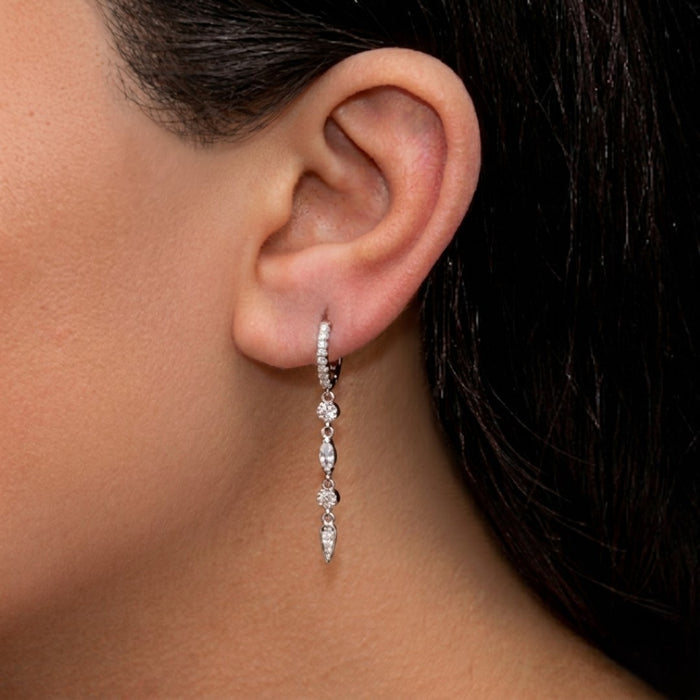 ELEGANT DROPPING MULTISTONED HOOP SILVER EARRING