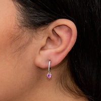 CUTE PINKY HEARTED STONE HOOP SILVER EARRING