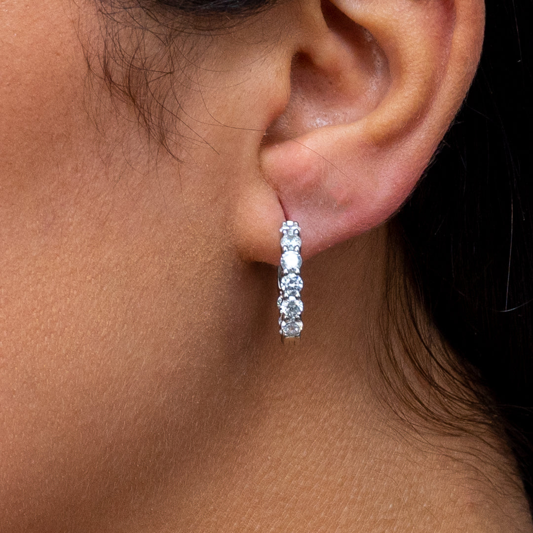 CLASSY ROUND STONED HOOP SILVER EARRING