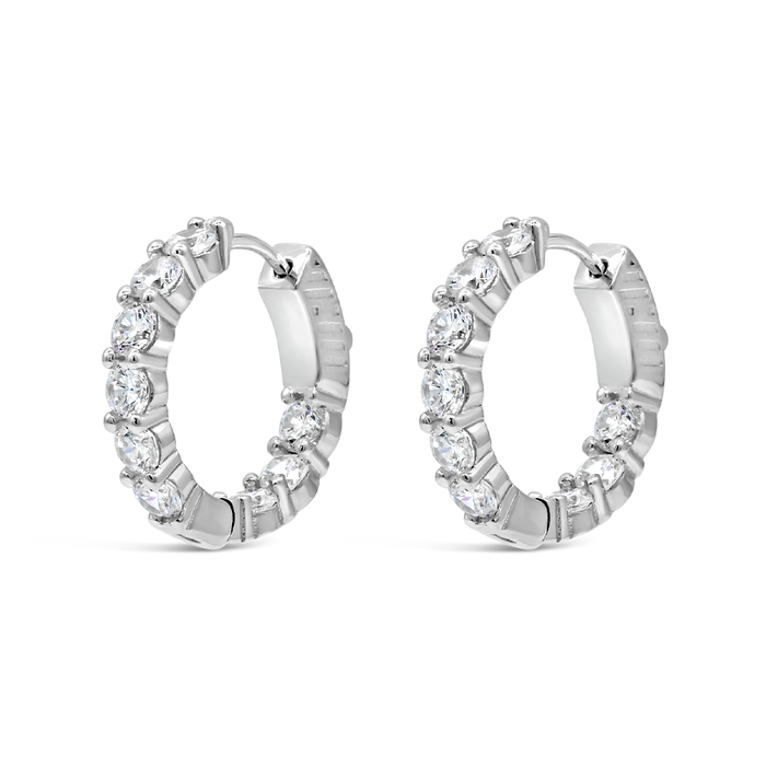 CLASSY ROUND STONED HOOP SILVER EARRING