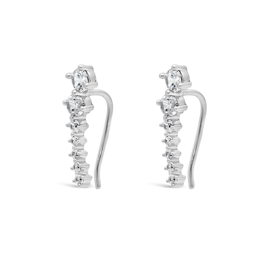 CURVE GRADED ROUND STONES HOOK SILVER EARRING