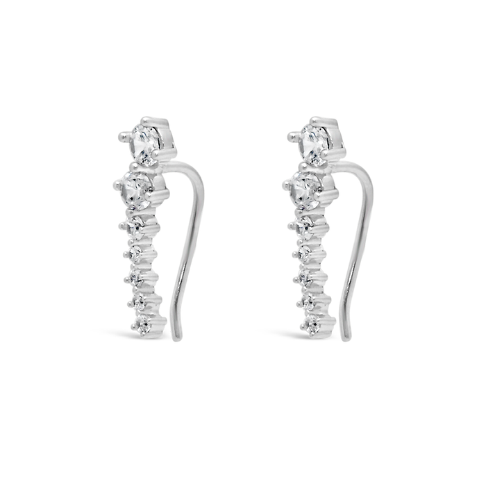 CURVE GRADED ROUND STONES HOOK SILVER EARRING