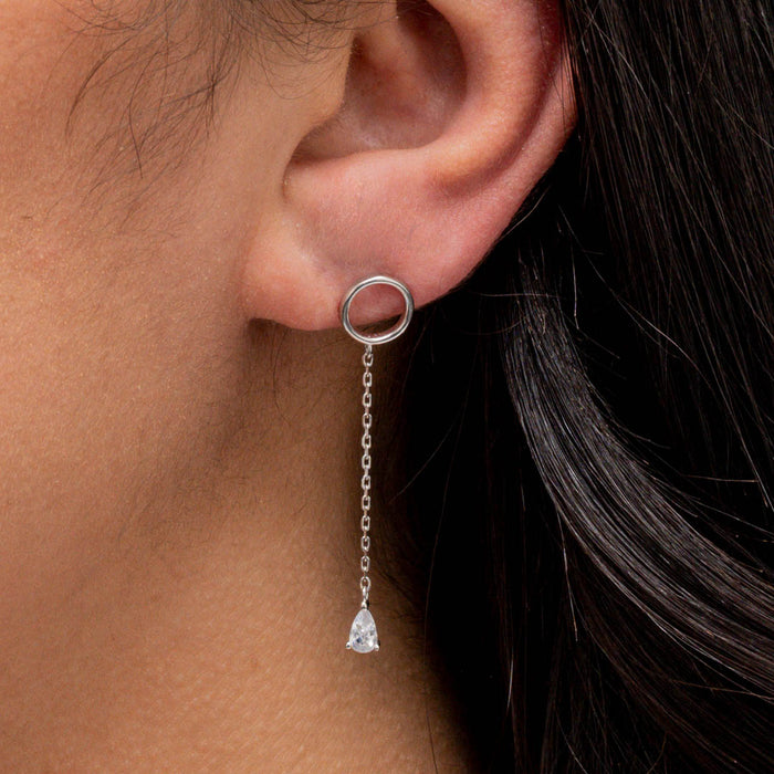 DROPPING PEAR STUD SILVER EARRING