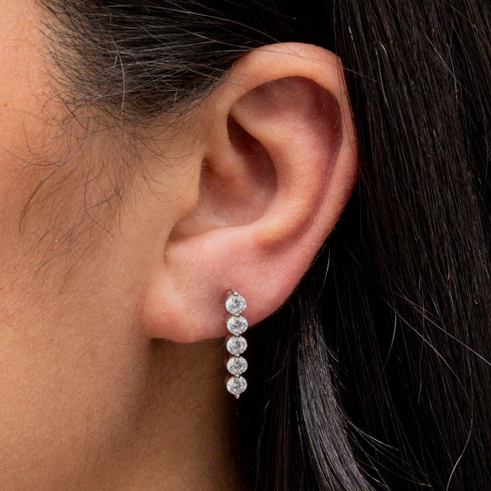 STRAIGHT ROUND STONES STUD SILVER EARRING