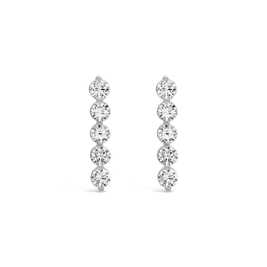 STRAIGHT ROUND STONES STUD SILVER EARRING