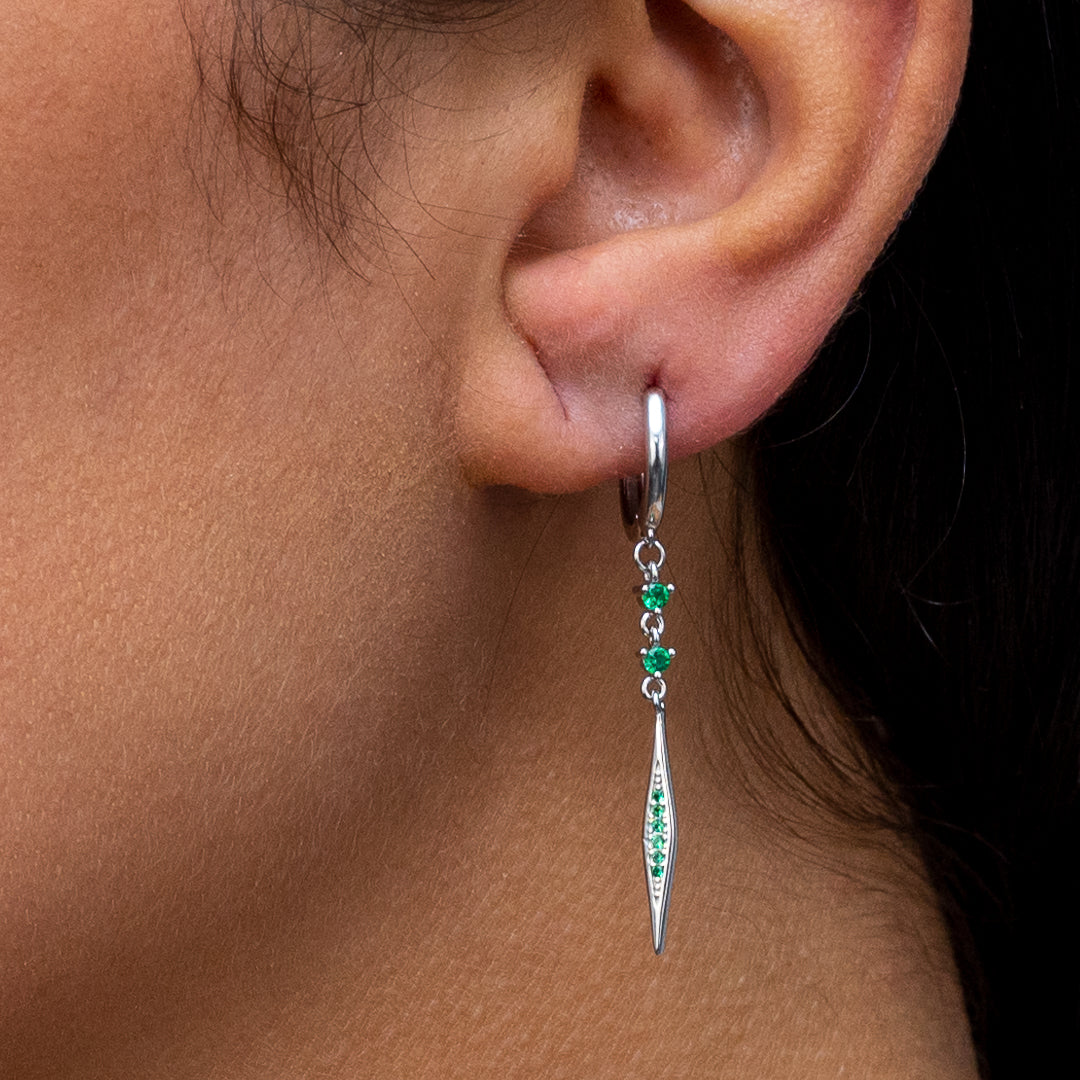 GREEN LINKED LOOP &HOOP SILVER EARRING