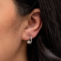 CURVED PEARL STUD SILVER EARRING