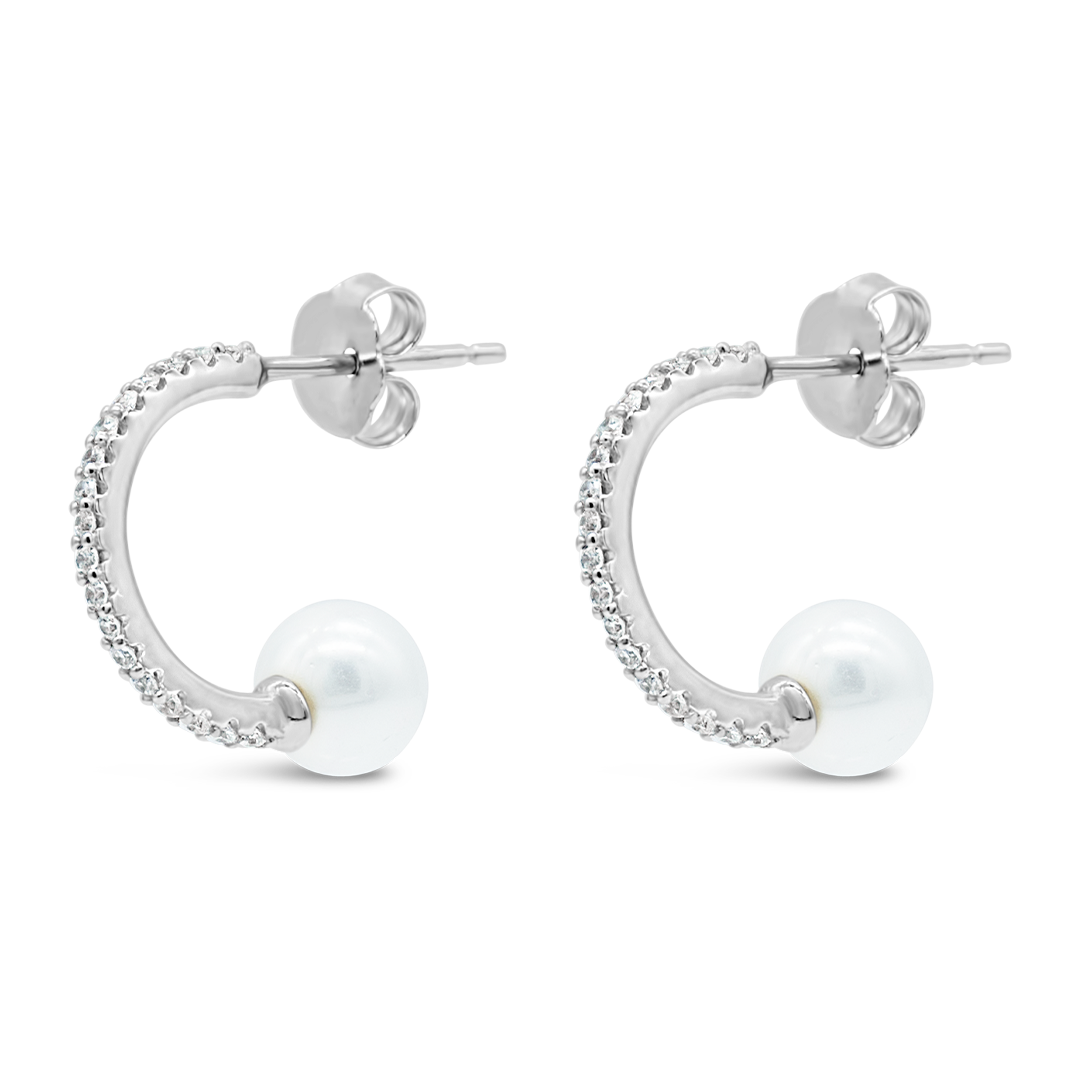 CURVED PEARL STUD SILVER EARRING