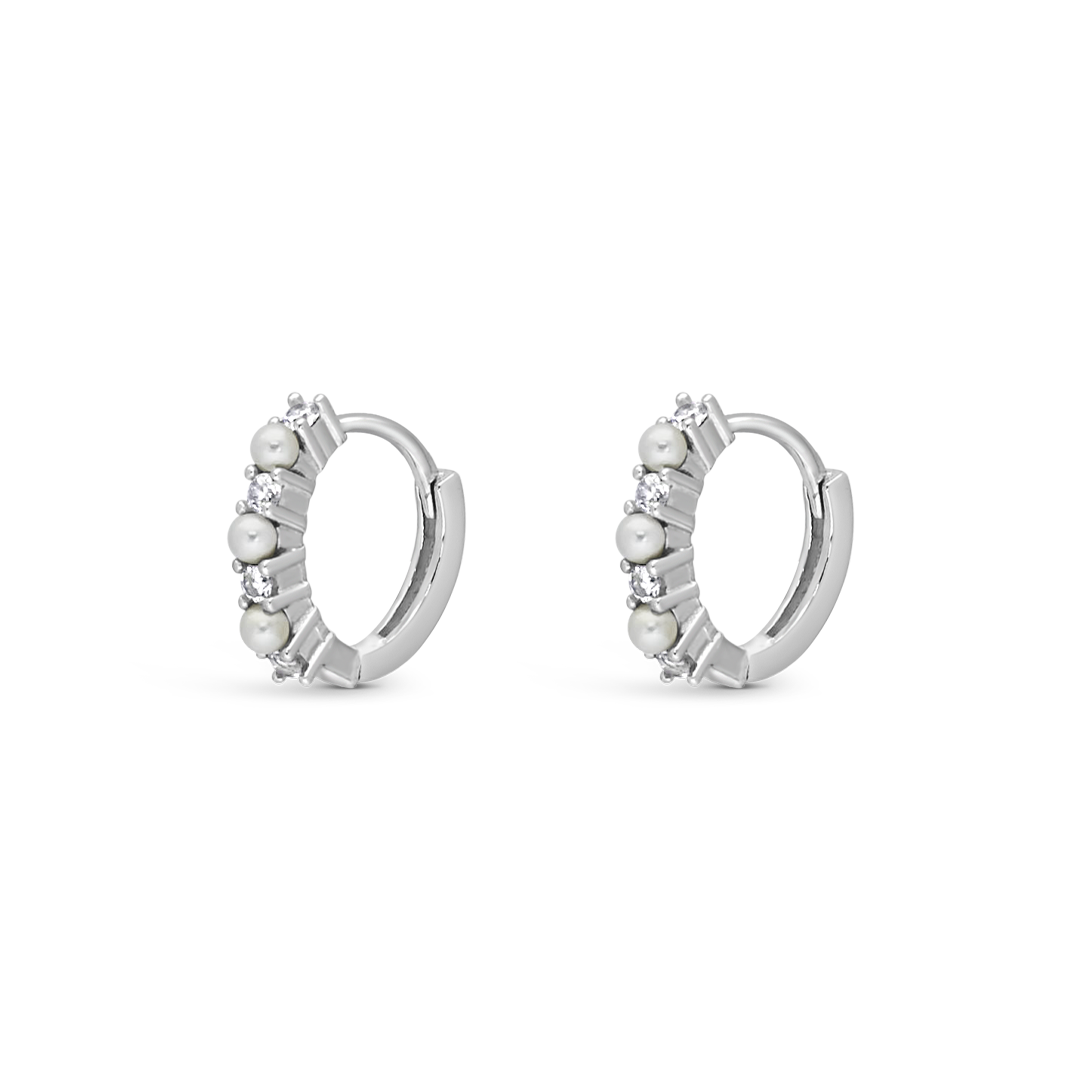 EMBEDDED PEARLS HOOP SILVER EARRING