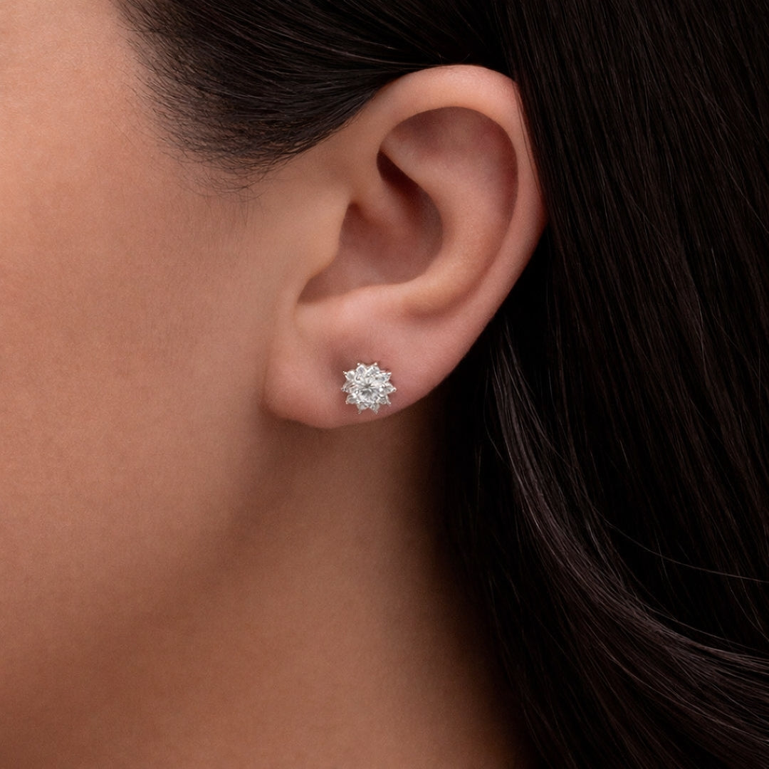 SUNFLOWER SHAPED STUD SILVER EARRING
