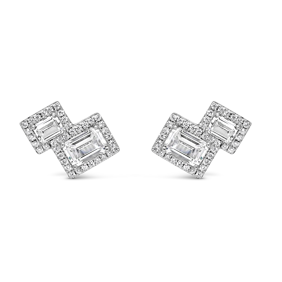 ELEGANT RADIANT & ROUND STONED STUD SILVER EARRING