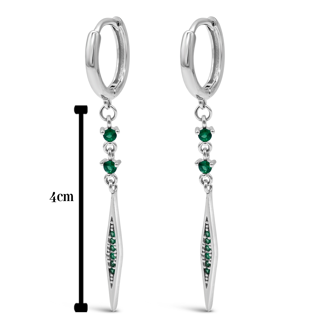 GREEN LINKED LOOP &HOOP SILVER EARRING