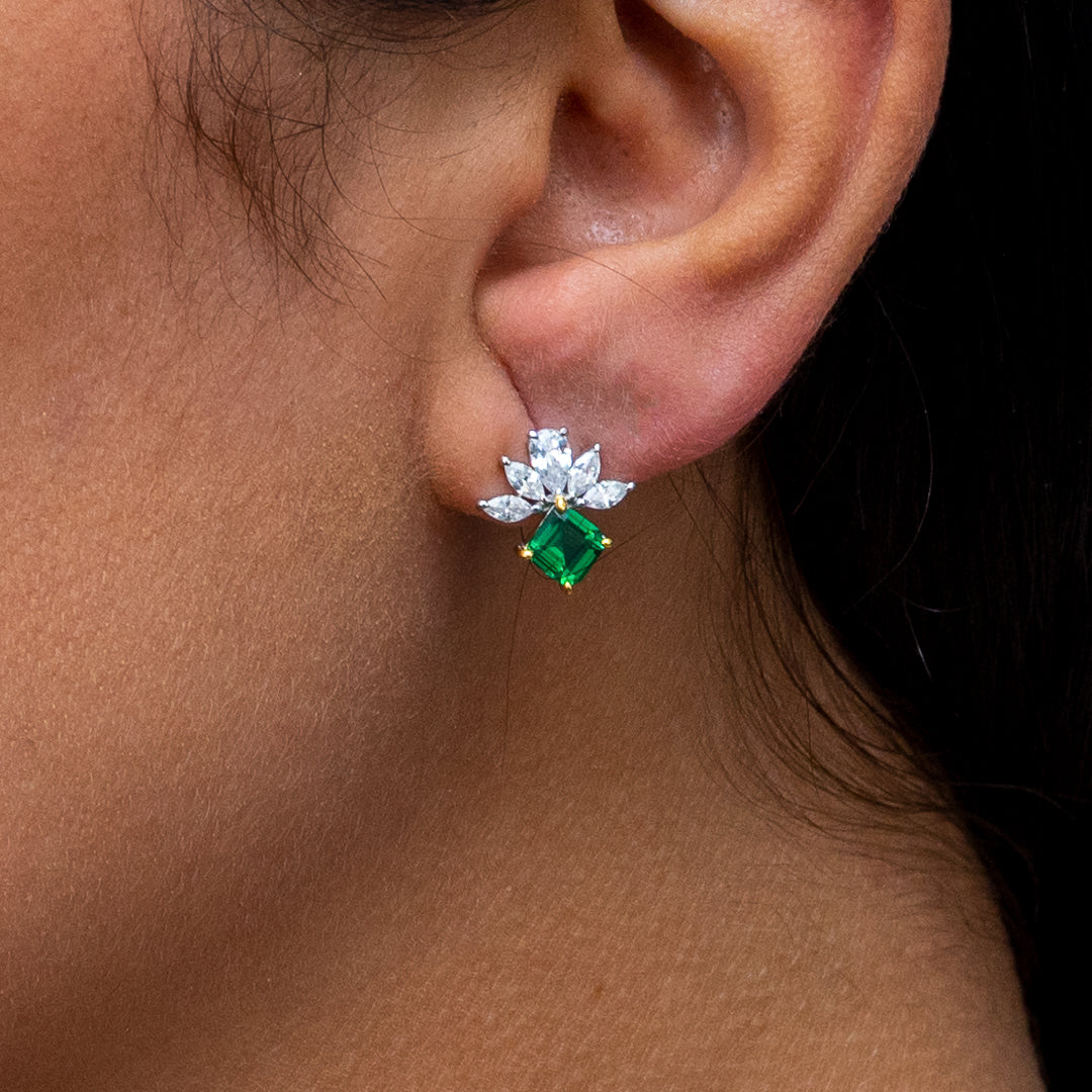 EMERALD SQUARE STUD SILVER EARRING