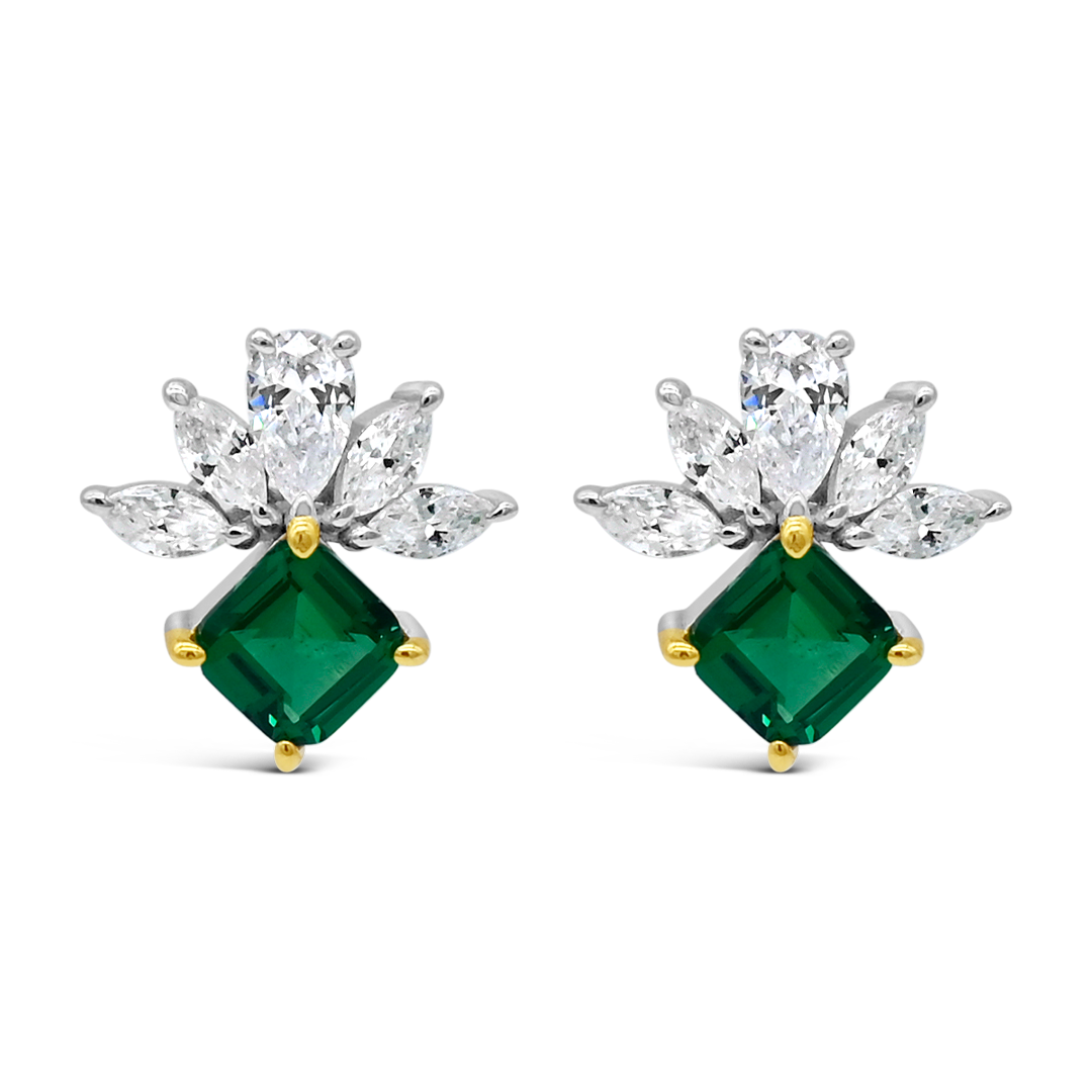 EMERALD SQUARE STUD SILVER EARRING