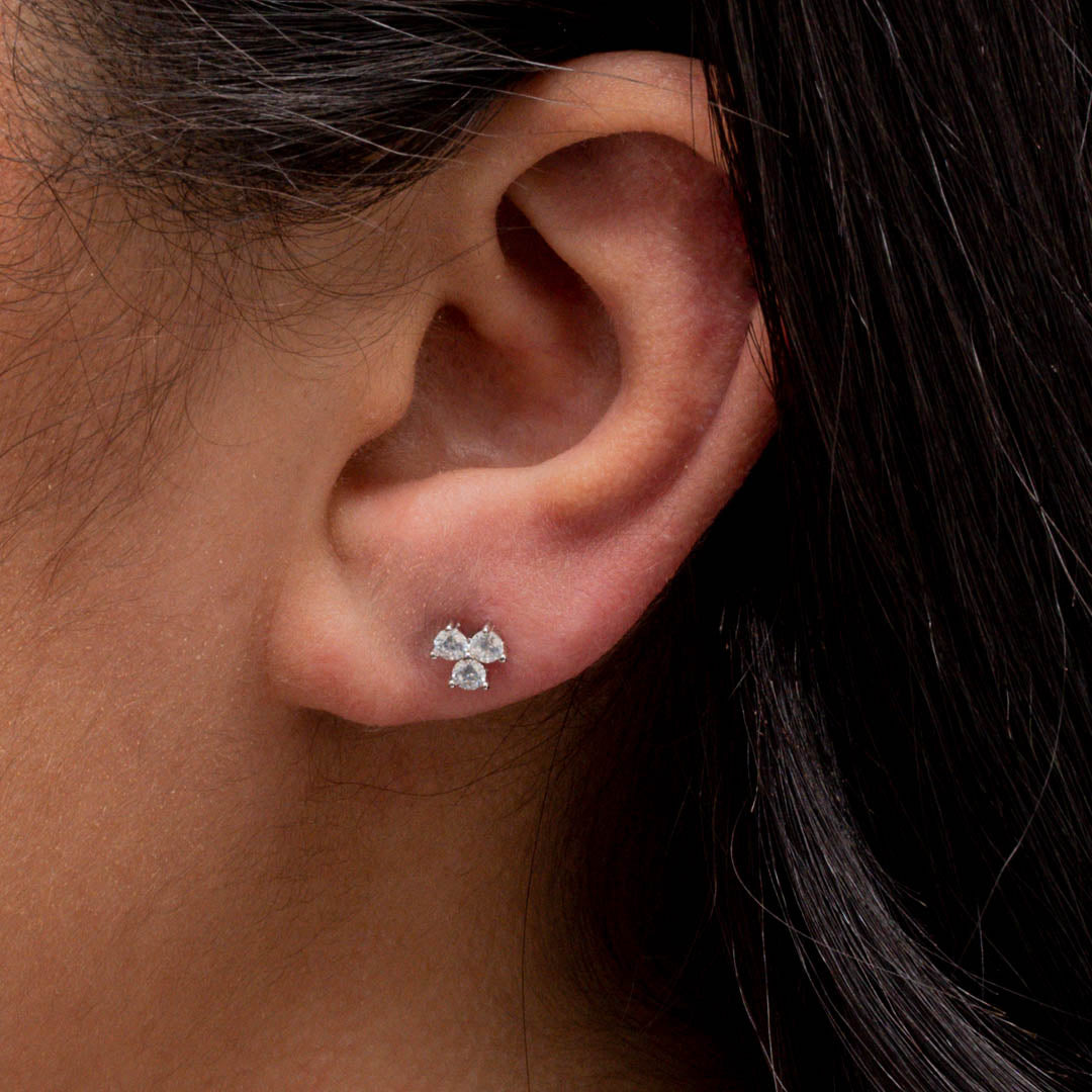 TRIPLE BOND FLOWER SHAPED STUD SILVER EARRING