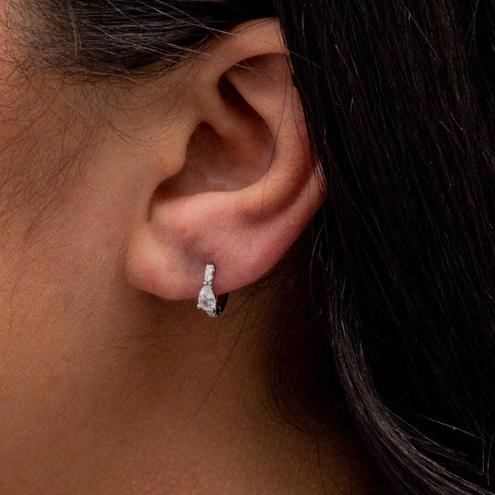 PEAR SHAPED STONE HOOP SILVER EARRING