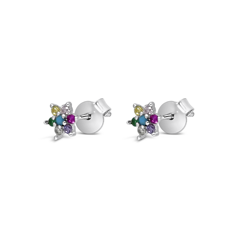 SIMPLE FLOWER SHAPED STUD SILVER EARRING