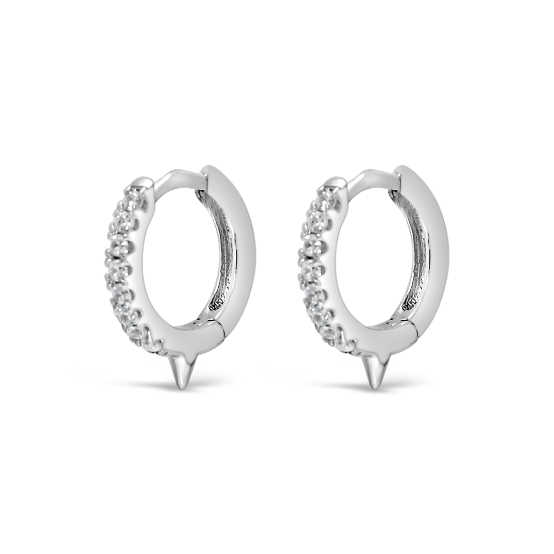 ROUND STONE HOOP SILVER EARRING