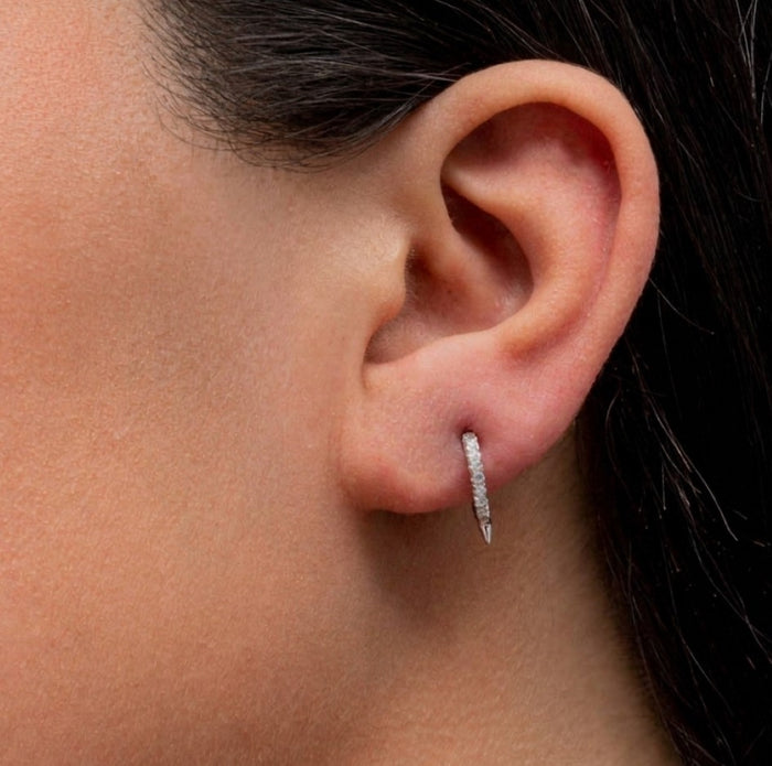 ROUND STONE HOOP SILVER EARRING