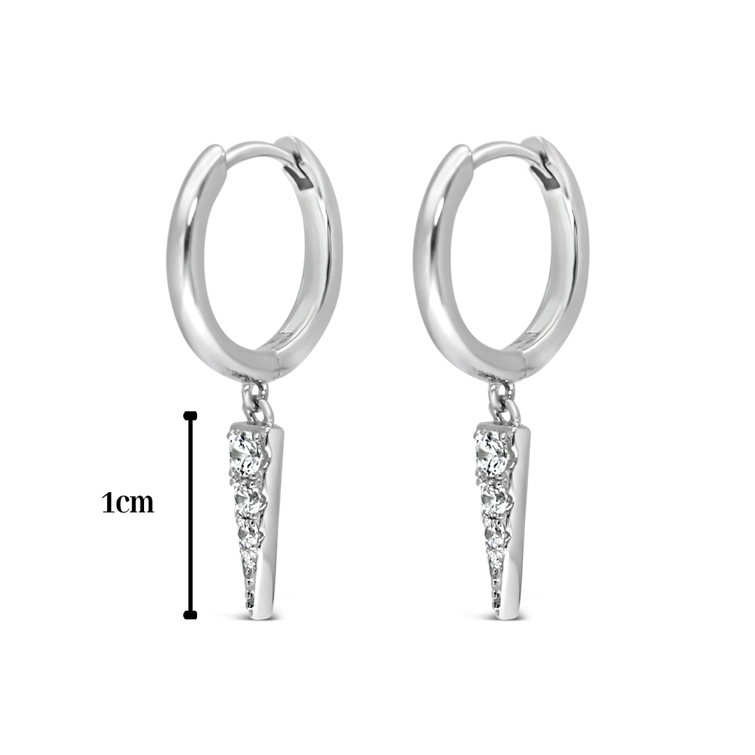 SLIM BAR DANGLE HOOP SILVER EARRING