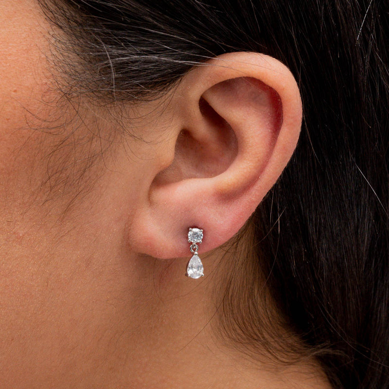 DROPPING PEAR STONE STUD SILVER EARRING