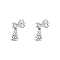 DROPPING PEAR STONE STUD SILVER EARRING