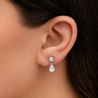DROPPING PEAR STONE STUD SILVER EARRING