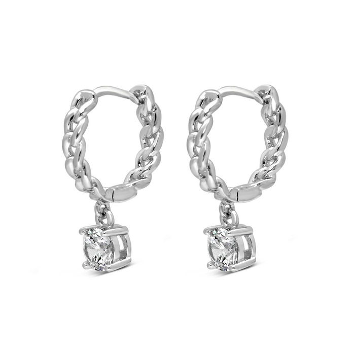 GOURMET DROPPING ROUND STONE HOOP SILVER EARRING