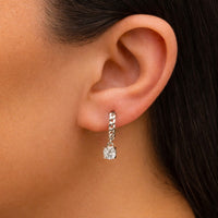 GOURMET DROPPING ROUND STONE HOOP SILVER EARRING
