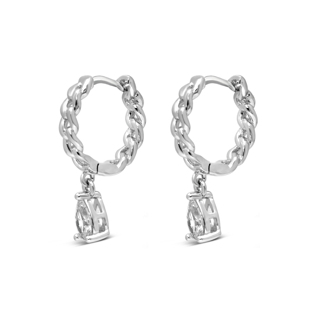 GOURMET DROPPING PEAR STONE HOOP SILVER EARRING