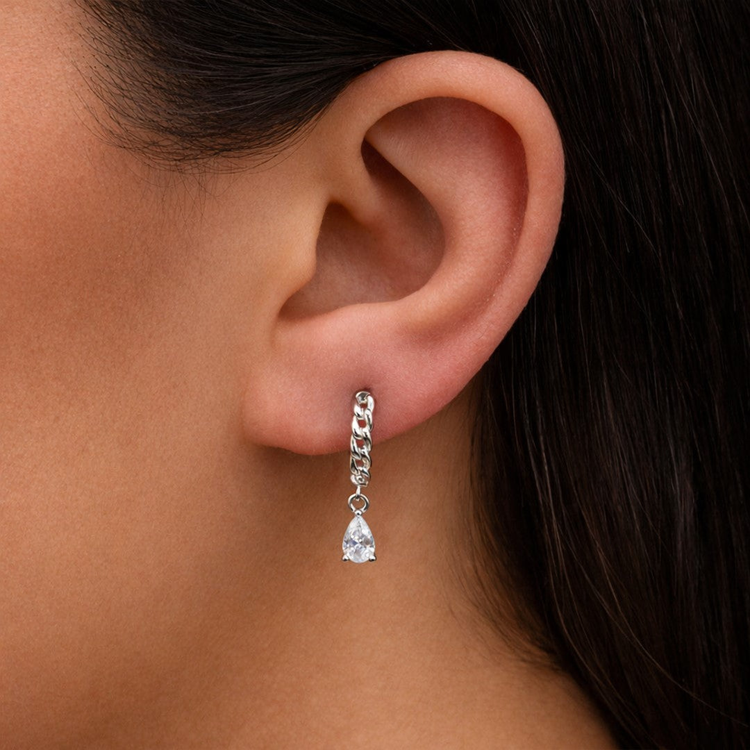 GOURMET DROPPING PEAR STONE HOOP SILVER EARRING