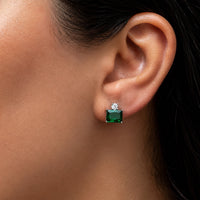 RADIANT & ROUND STONED STUD SILVER EARRING