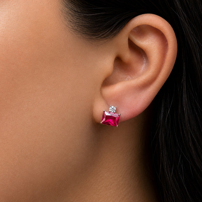 RADIANT & ROUND STONED STUD SILVER EARRING
