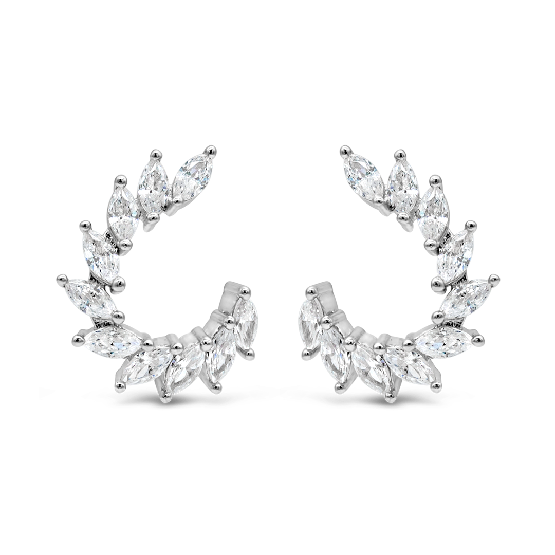 FASHIONABLE MARQUISE FIRE SPARKS STUD SILVER EARRING