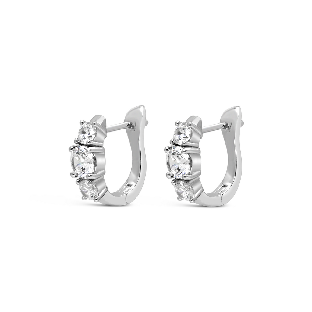 TRIPLE ROUND STONED HOOP SILVER EARRING – Marly Silver