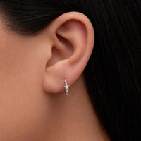 BEADED STAR STONED HOOP SILVER EARRINGS